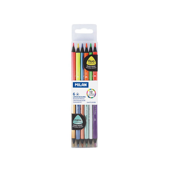 Caja de 6 lápices bicolores fluo-metal Milán